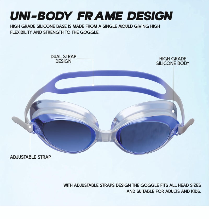 KONEX Anti-Fog UV Protection Swimming Goggles for Men, Women | Wide-Angle Vision with Silicone Comfort & Adjustable Strap | Perfect for Adults & Children (Blue) - Image 4